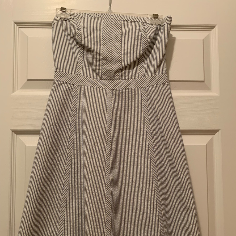 Seersucker strapless dress